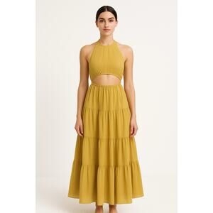 Le Lis Tie Halter Neck Tiered Midi Dress Size size XS Green